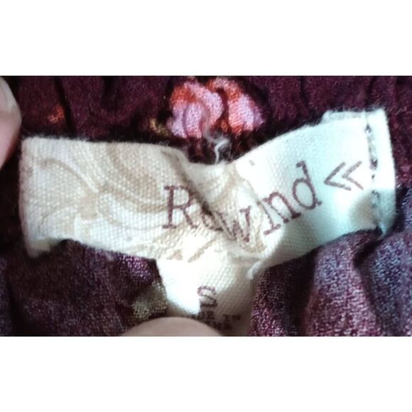 Rewind Shirt Ladies Small Maroon‎ Floral Crop top Long Sleeve - Picture 5 of 7